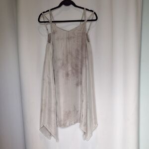 Marrakesh 100% Silk Light Gray Tie Dye Handkerchief Hem Slip Dress - Size XS